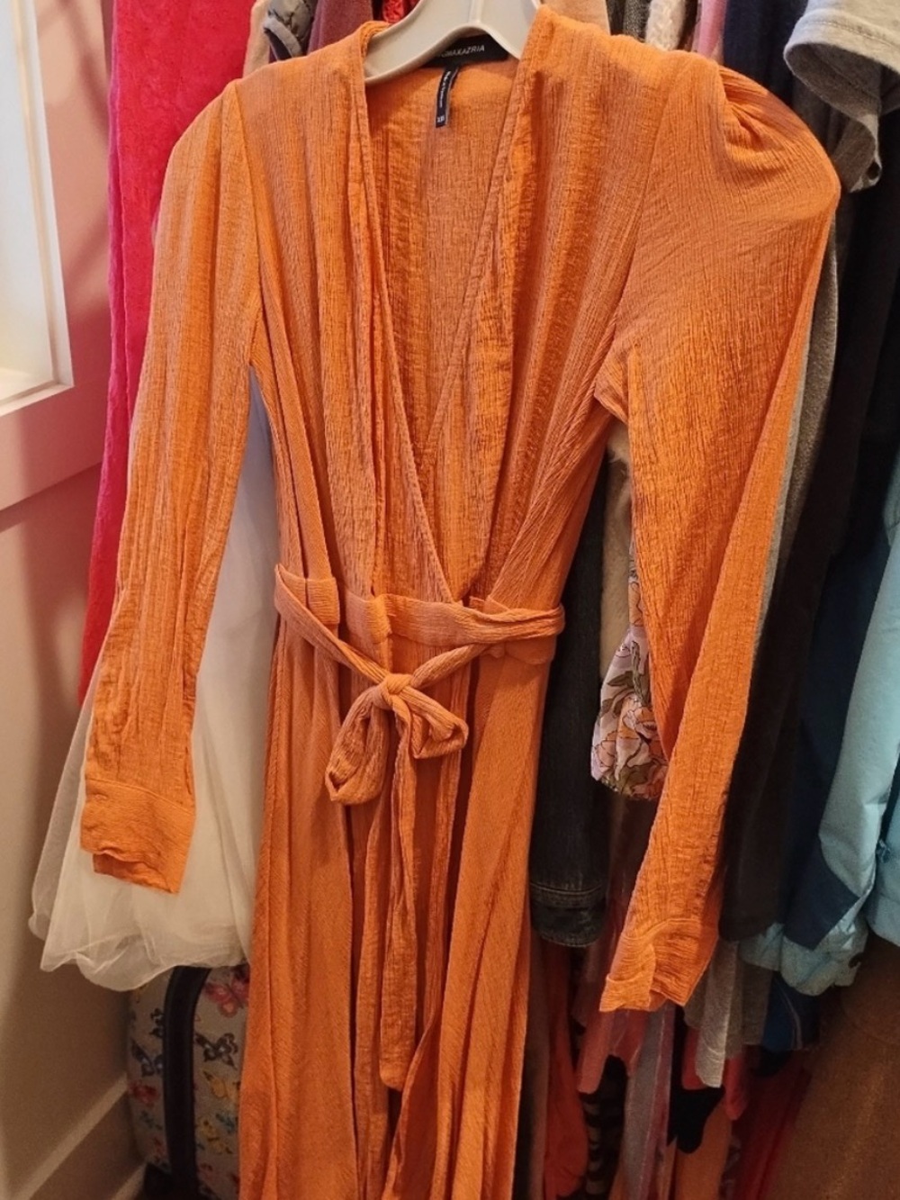 BCBGMAXAZRIA XXS Rust Wrap Maxi Dress Long Sleeve Like New